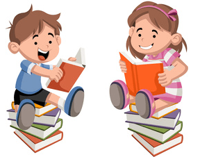 mittag Junge und Mädchen lesen ein Buch