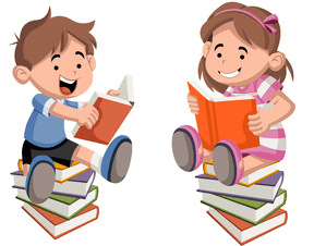 Junge und Mädchen lesen ein Buch